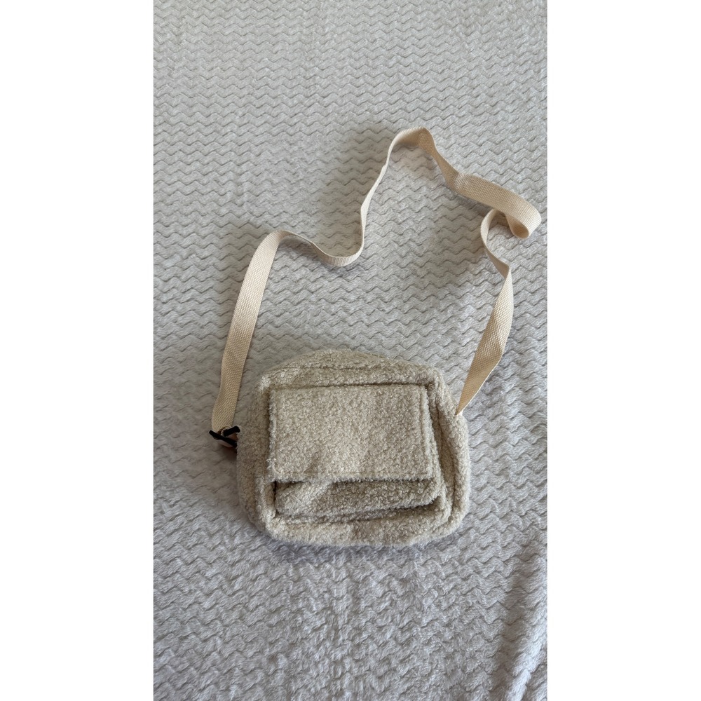 Cream Faux Shearling Crossbody Bag Sherpa Fleece Small Messenger Bag Ivory